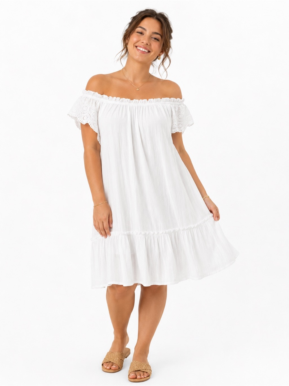 Indigo Rose Off-Shoulder White Dress Summer Beach Cottage Boho  Size XL